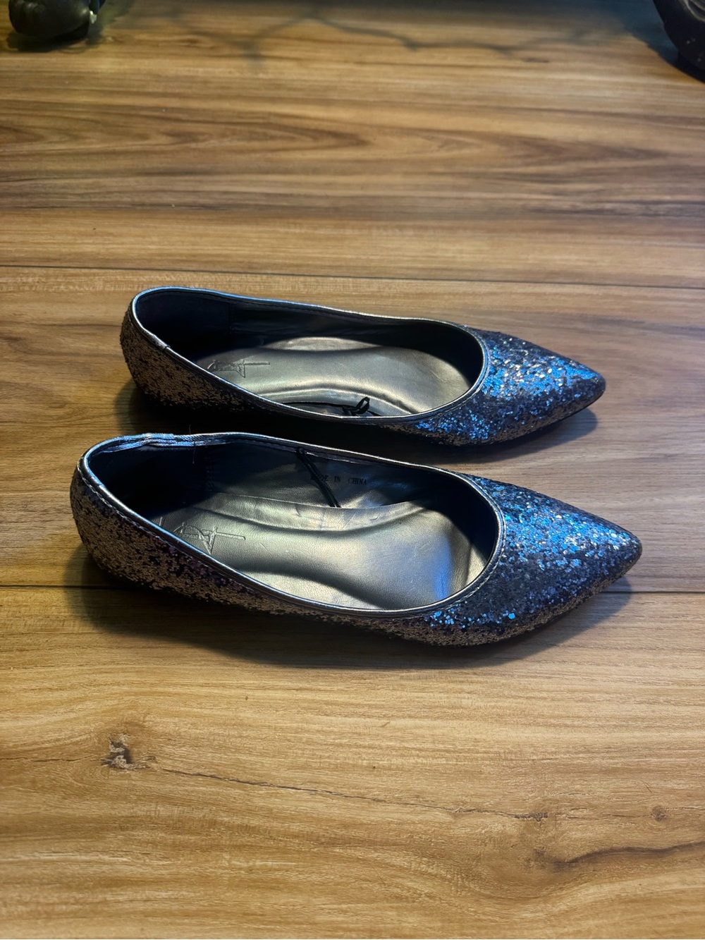 Women's Pointed Glitter Flats in Silver